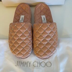 Jimmy Choo Aliette Embellished Satin Slippers in Blush color, Size 6.5